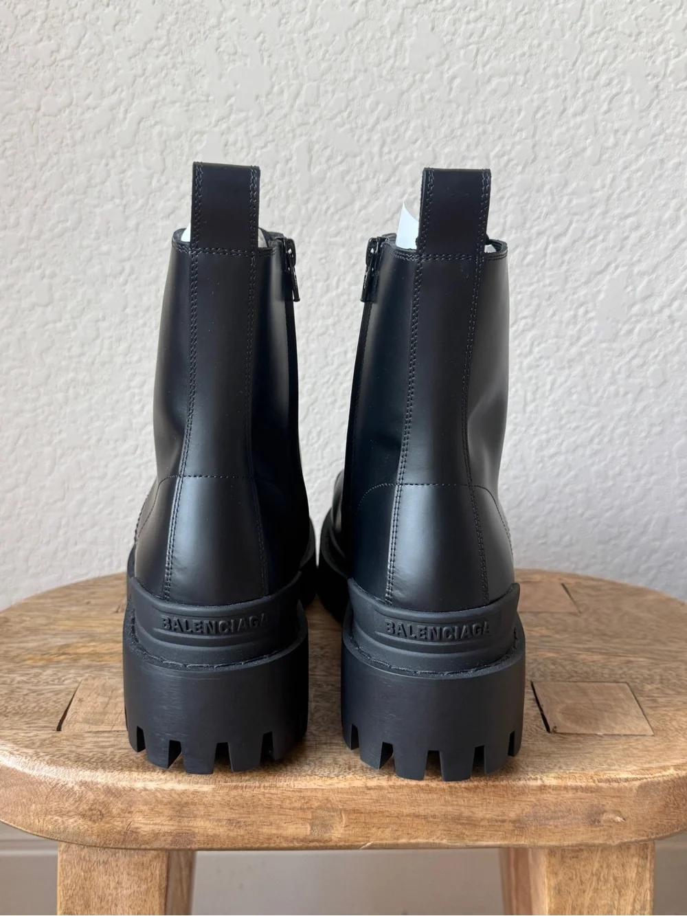 Balenciaga Black Leather Combat Boots